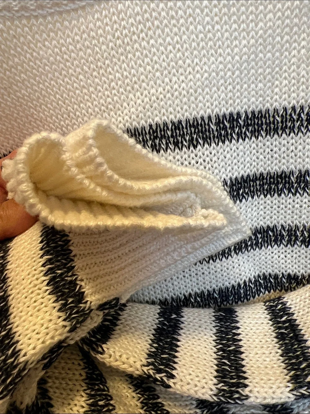 J. Crew Nautical linen Crewneck Sweater Navy Stripes & Gold Shoulder Buttons